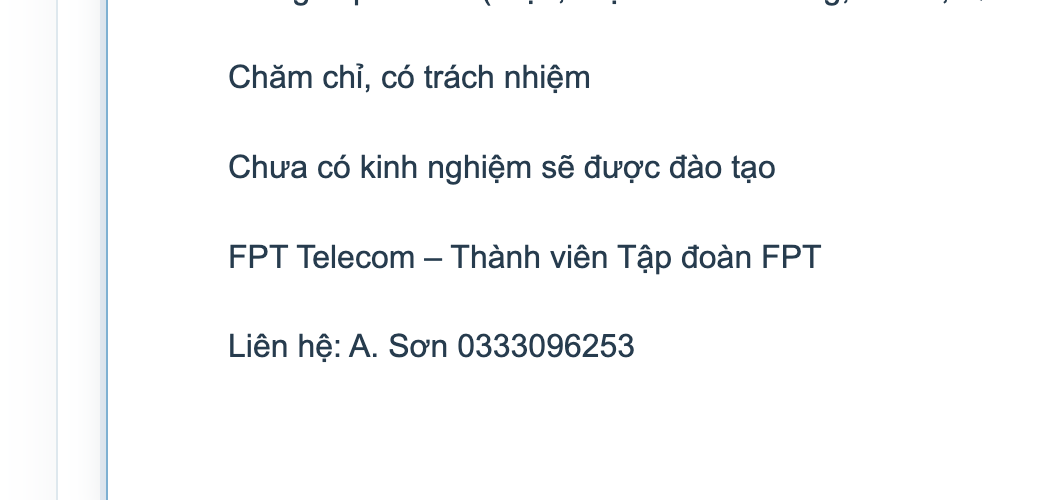 FPT TELECOM BÌNH DƯƠNG TUYỂN DỤNG NHÂN VIÊN KỸ THUẬT